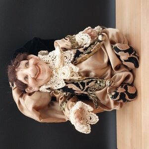 Festive Jester Elf in Black & Gold Brocade Jacket And Bells